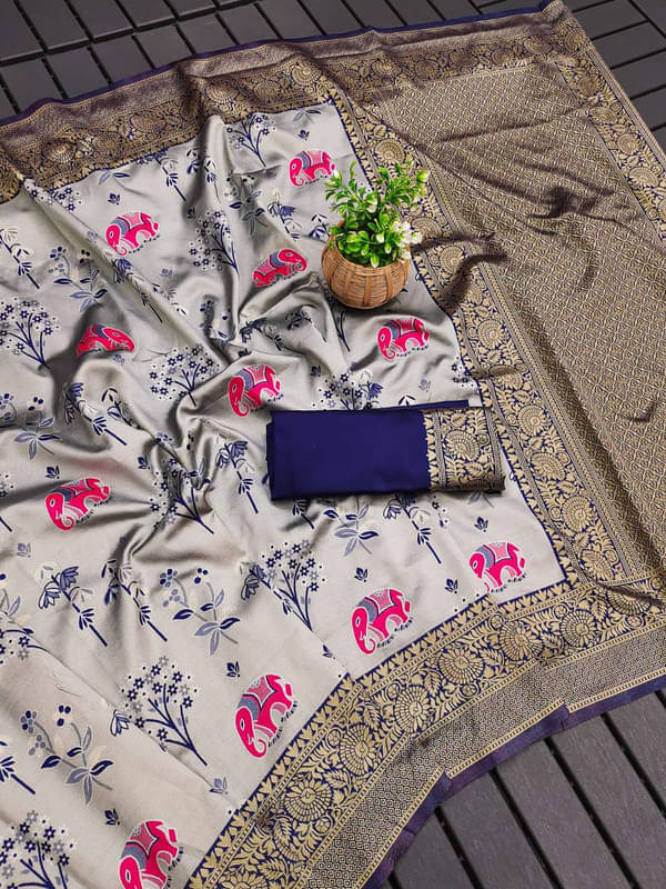 Sanjana Silk Silk Blend Printed Saree With Unstitched Blouse Piece ( Grey ) Sanjana Silk Silk Blend Printed Saree With Unstitched Blouse Piece ( Grey )