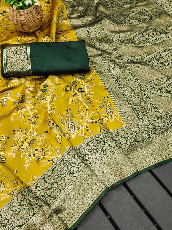 Sanjana Silk Silk Blend Self Design Saree With Unstitched Blouse Piece ( Yellow ) Sanjana Silk Silk Blend Self Design Saree With Unstitched Blouse Piece ( Yellow )