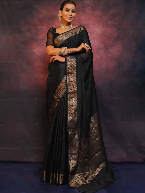     			Sanwariya Silks Silk Blend Woven Saree With Unstitched Blouse Piece ( Black )