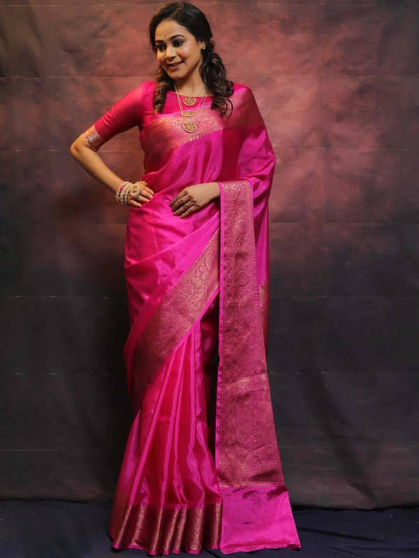     			Sanwariya Silks Silk Blend Woven Saree With Unstitched Blouse Piece ( Pink )