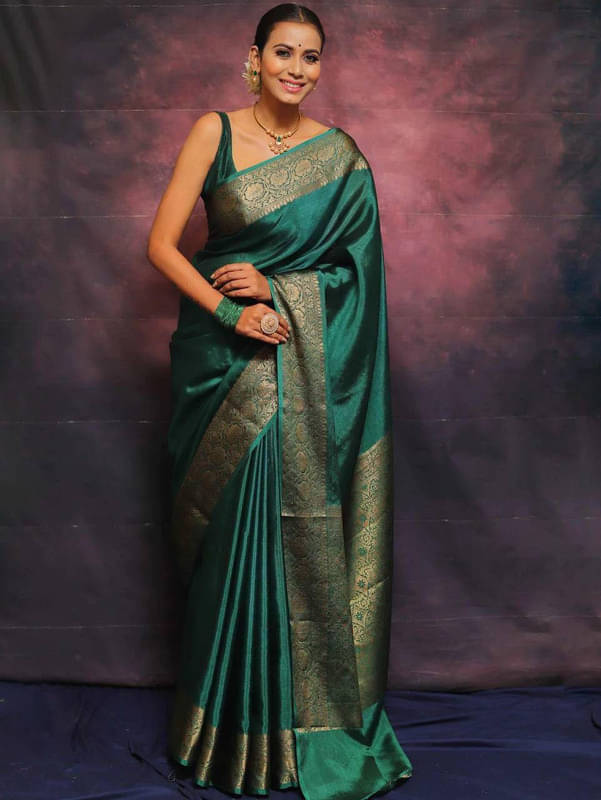 Sanwariya Silks Silk Blend Woven Saree With Unstitched Blouse Piece ( Green ) Sanwariya Silks Silk Blend Woven Saree With Unstitched Blouse Piece ( Green )