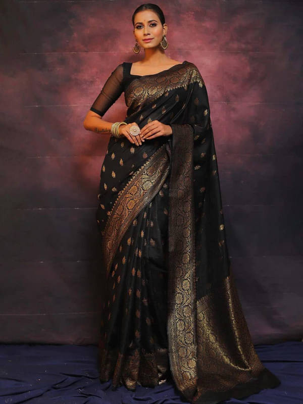     			Sanwariya Silks Silk Blend Woven Saree With Unstitched Blouse Piece ( Black )