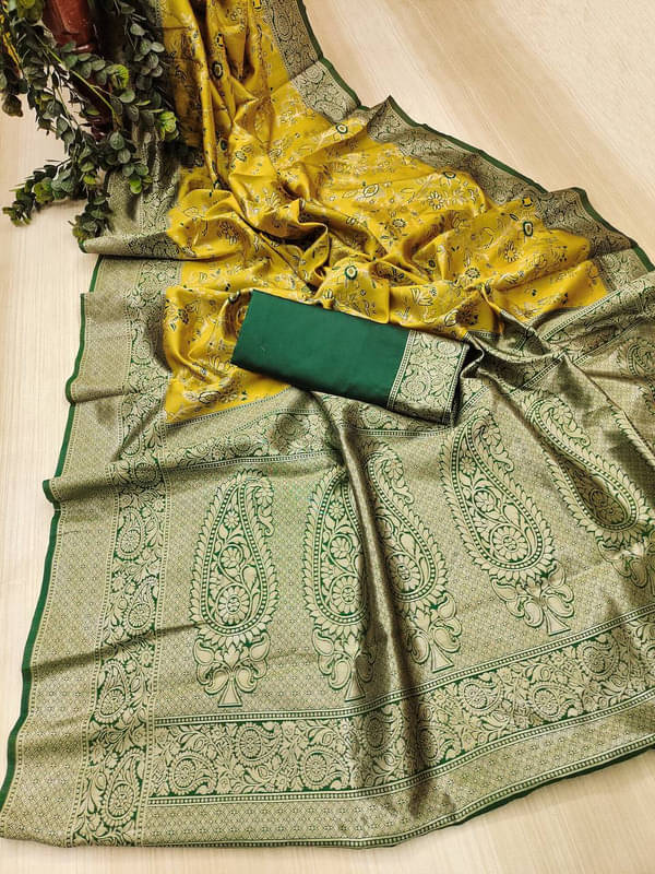 Sanwariya Silks Silk Blend Woven Saree With Unstitched Blouse Piece ( Yellow ) Sanwariya Silks Silk Blend Woven Saree With Unstitched Blouse Piece ( Yellow )