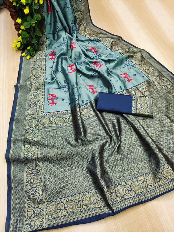 Sanwariya Silks Silk Blend Printed Saree With Unstitched Blouse Piece ( SkyBlue ) Sanwariya Silks Silk Blend Printed Saree With Unstitched Blouse Piece ( SkyBlue )