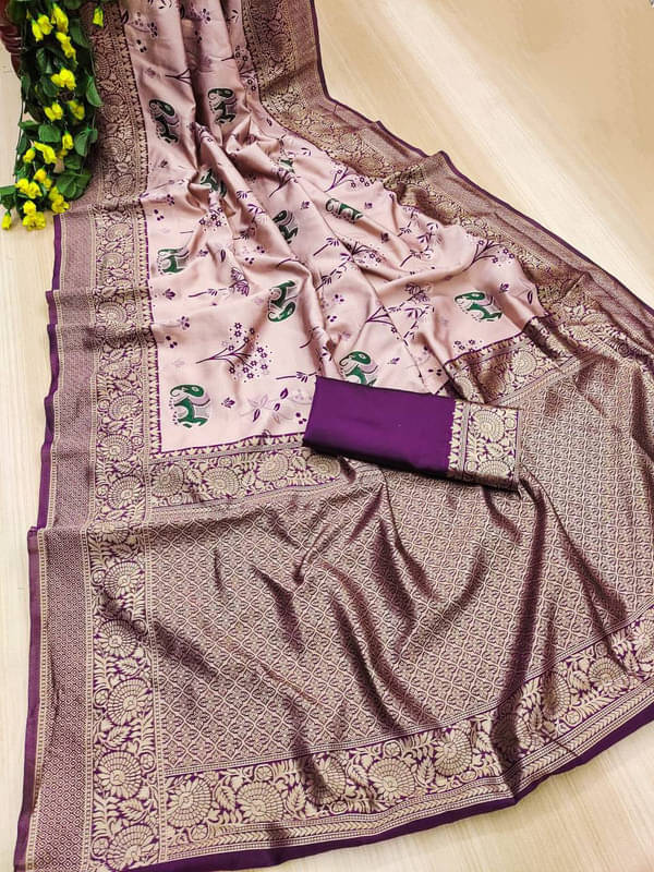 Sanwariya Silks Silk Blend Printed Saree With Unstitched Blouse Piece ( Pink ) Sanwariya Silks Silk Blend Printed Saree With Unstitched Blouse Piece ( Pink )
