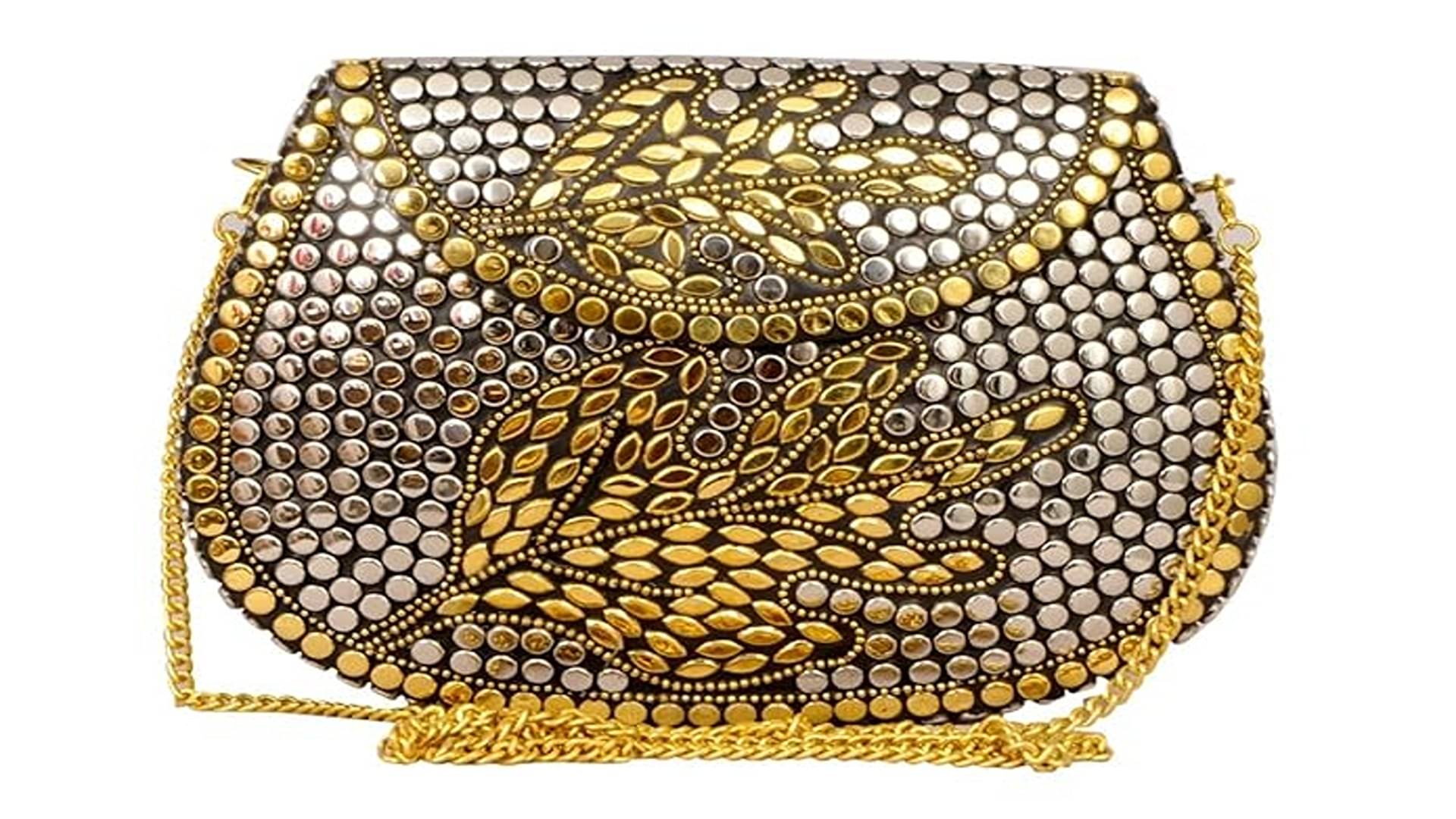     			Shakuntla Vintage Gold Metal Crossbody