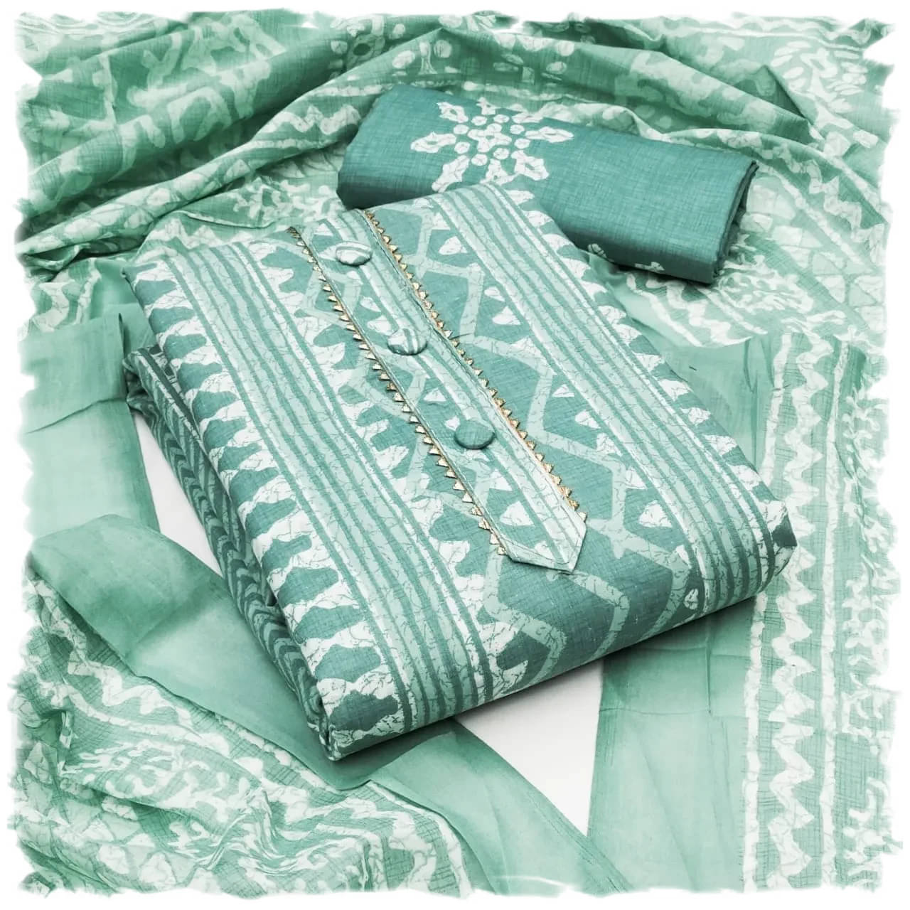 Sidhidata Unstitched Cotton Blend Printed Dress Material - Sea Green ( Pack of 1 )     			Sidhidata Unstitched Cotton Blend Printed Dress Material - Sea Green ( Pack of 1 )