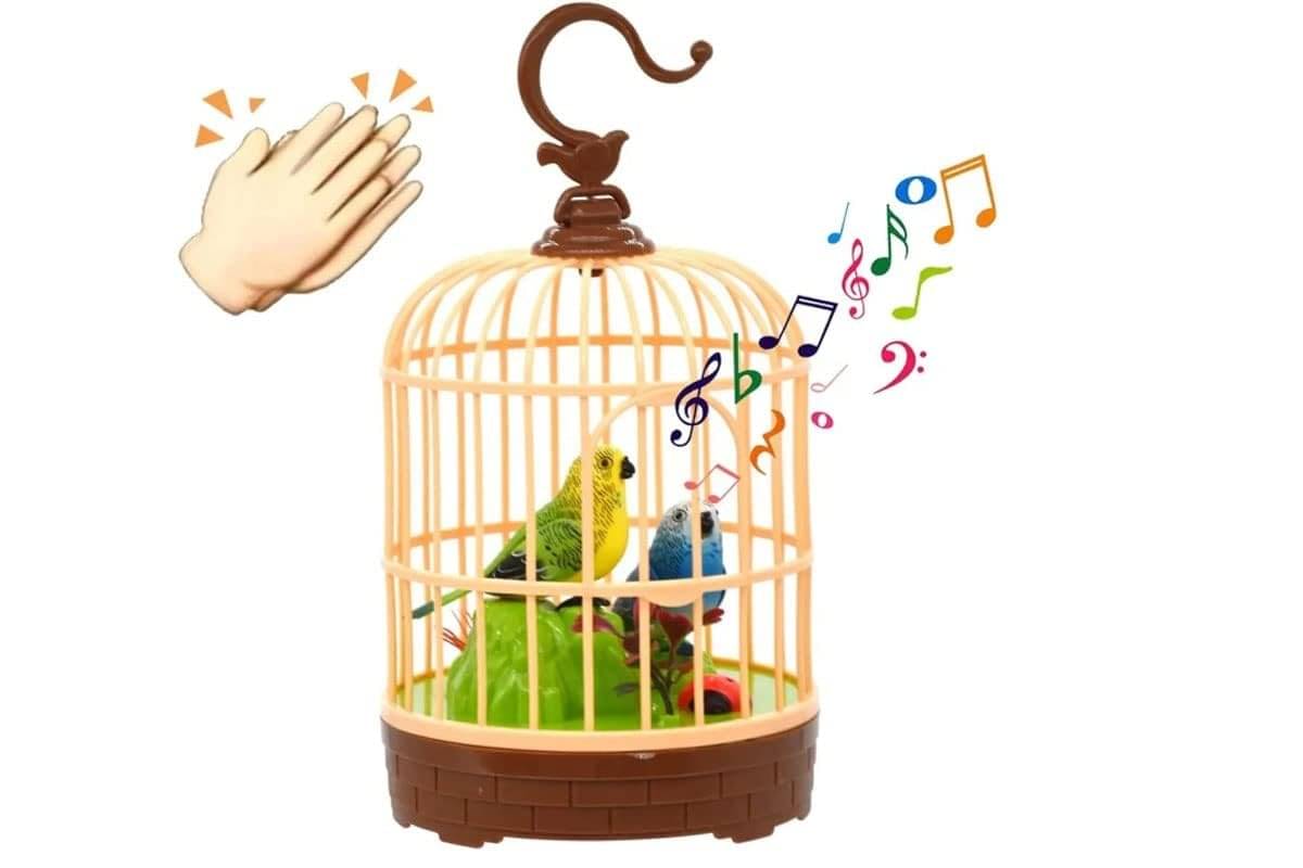     			Singing Moving Chirping Beautiful Bird Pet Toy in Cage, Hanging Cage with Music Singing Moving Chirping for Kids for Home Decor/Living Room/Garden (Multicolour)