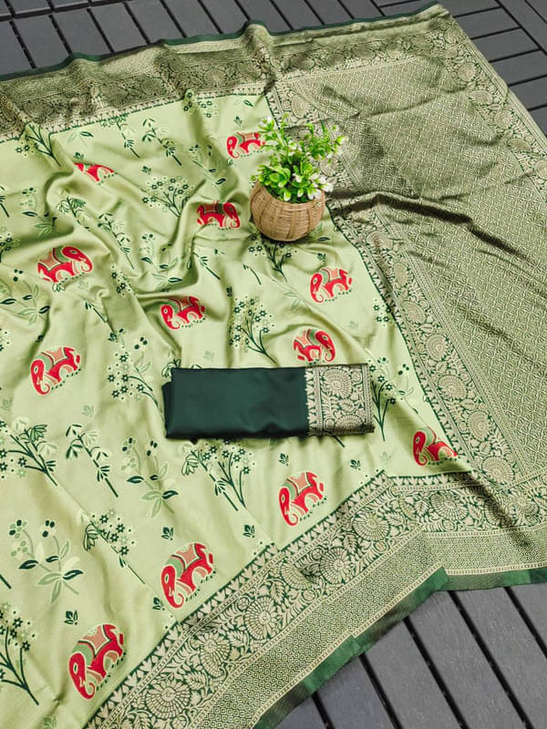     			Sitanjali Lifestyle Silk Blend Printed Saree With Unstitched Blouse Piece ( Green )