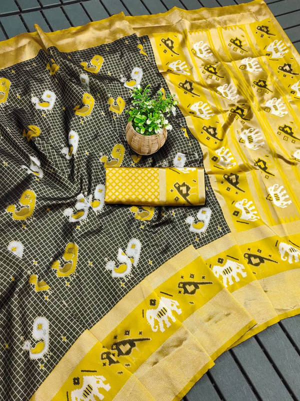 Sitanjali Lifestyle Silk Blend Printed Saree With Unstitched Blouse Piece ( Grey )     			Sitanjali Lifestyle Silk Blend Printed Saree With Unstitched Blouse Piece ( Grey )