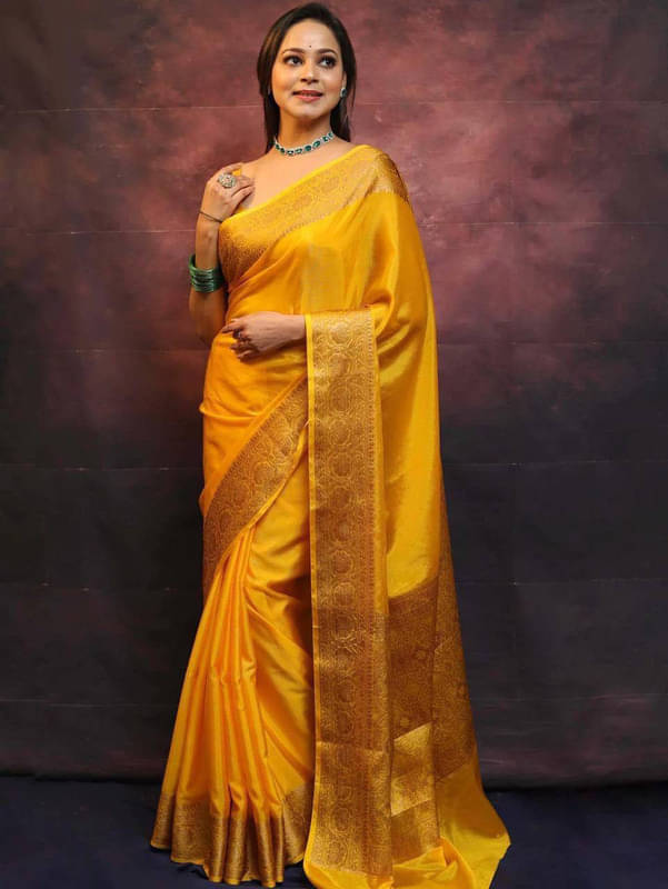 Sitanjali Silk Blend Woven Saree With Unstitched Blouse Piece ( Yellow ) Sitanjali Silk Blend Woven Saree With Unstitched Blouse Piece ( Yellow )