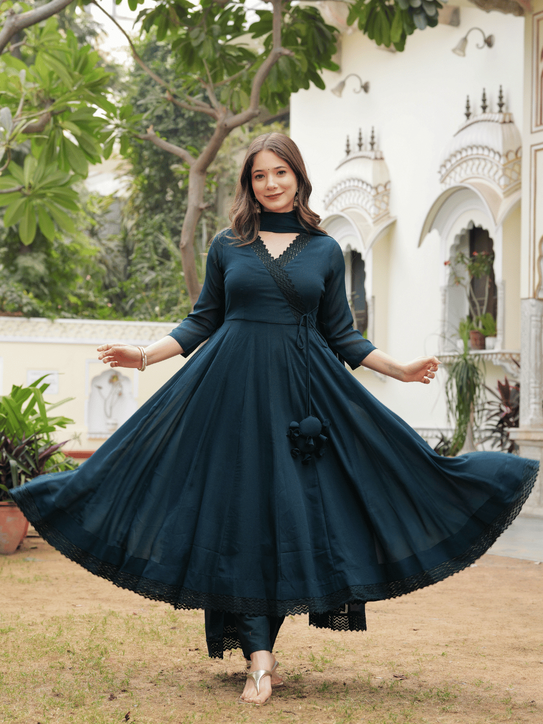     			Sitaram Designer Georgette Solid Kurti With Pants Women's Stitched Salwar Suit - Teal ( Pack of 1 )