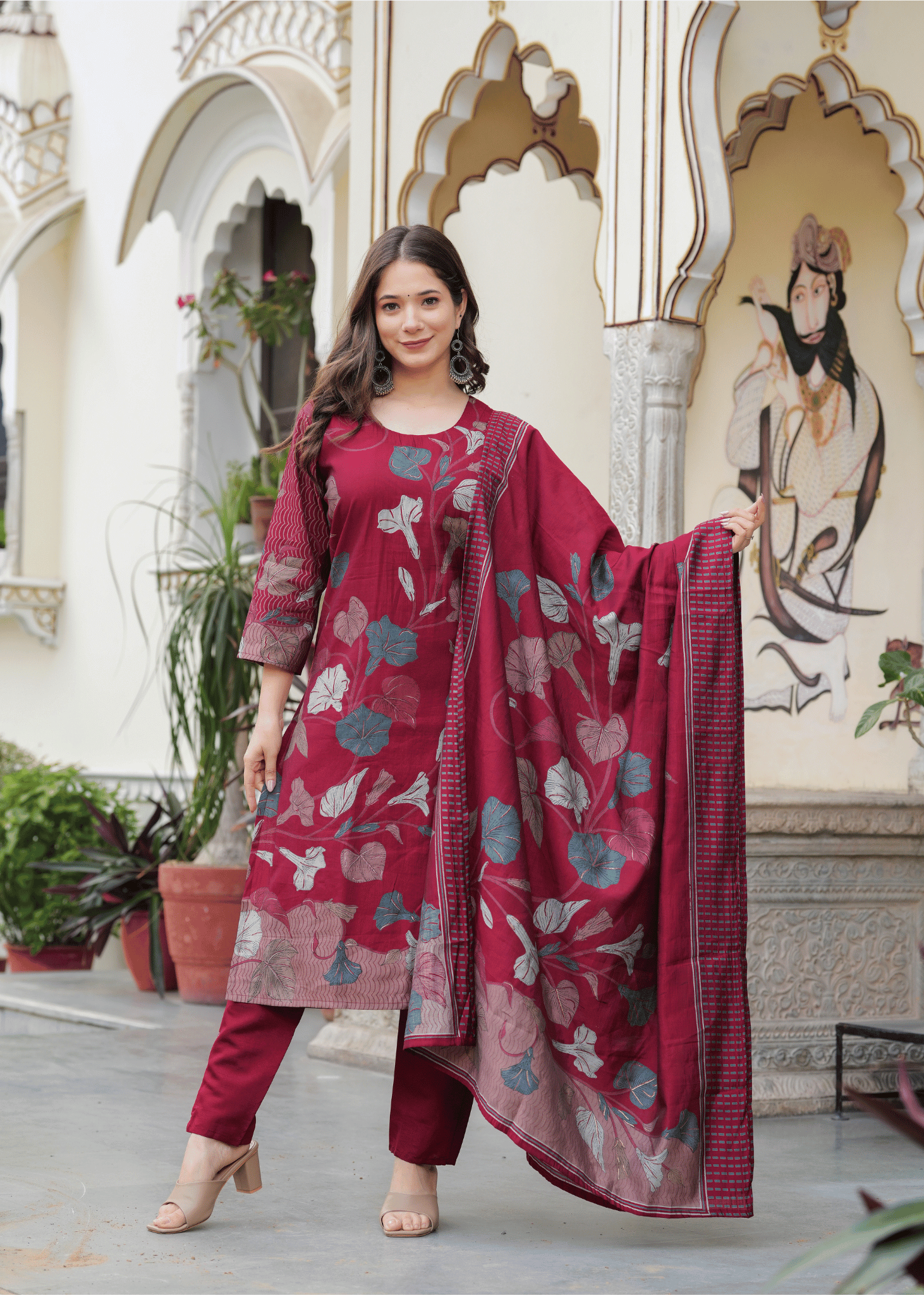 Sitaram Designer Viscose Printed Kurti With Pants Women's Stitched Salwar Suit - Maroon ( Pack of 1 ) Sitaram Designer Viscose Printed Kurti With Pants Women's Stitched Salwar Suit - Maroon ( Pack of 1 )