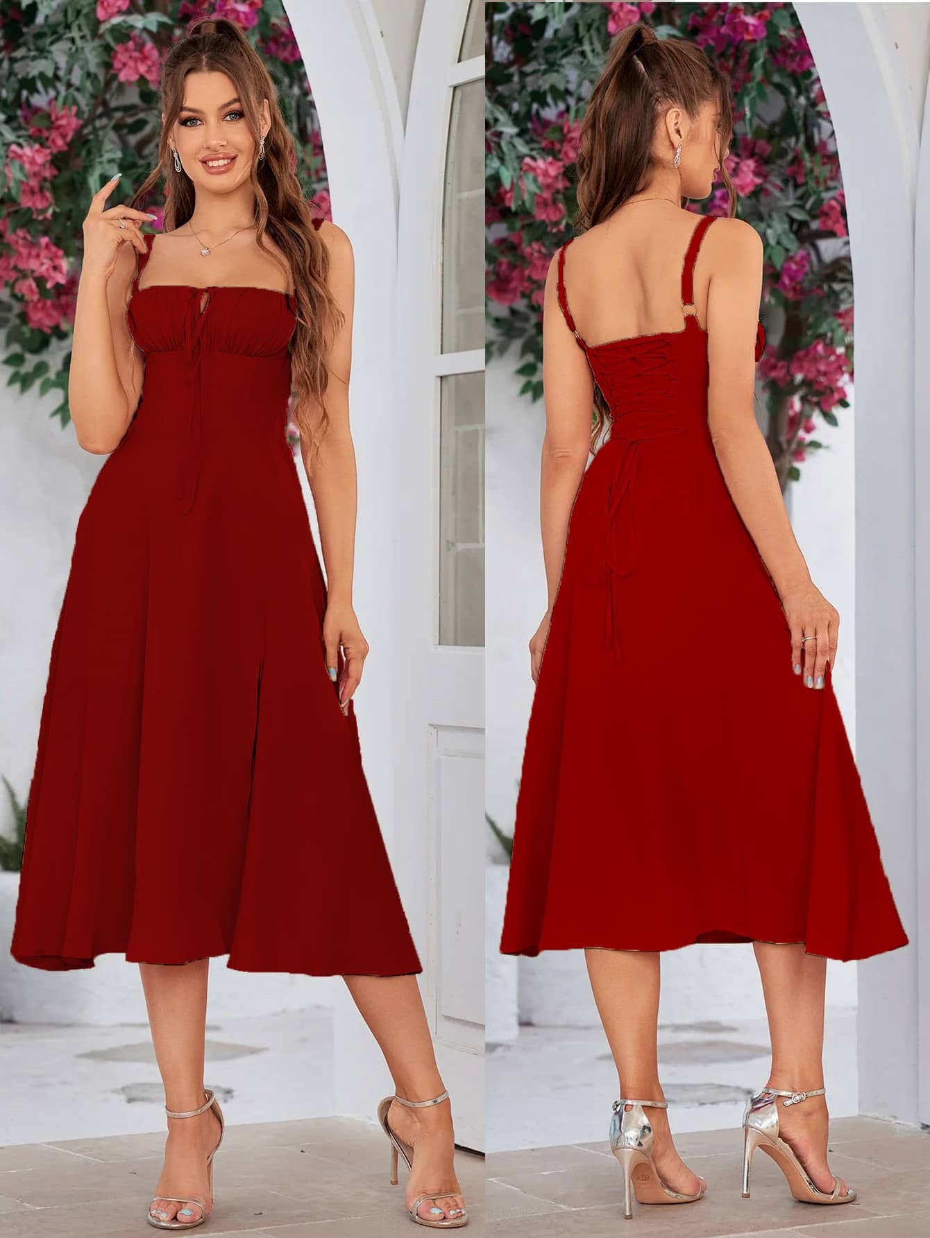 Traquila Women Lycra Solid Bodycon Dress ( Red )