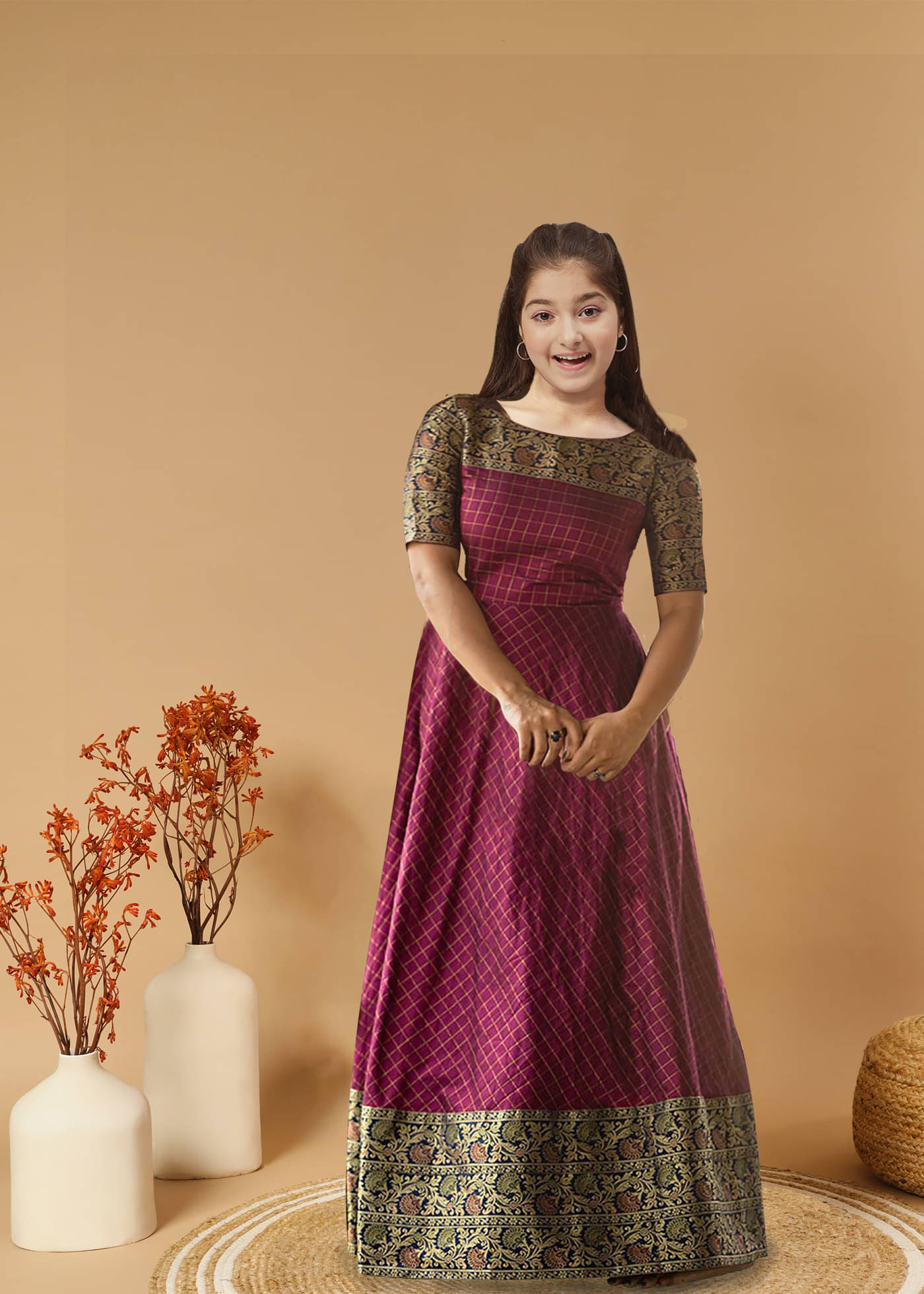 Trijal Fab Silk Fit And Flare Dress For Girls ( Pack of 1 , Wine )     			Trijal Fab Silk Fit And Flare Dress For Girls ( Pack of 1 , Wine )