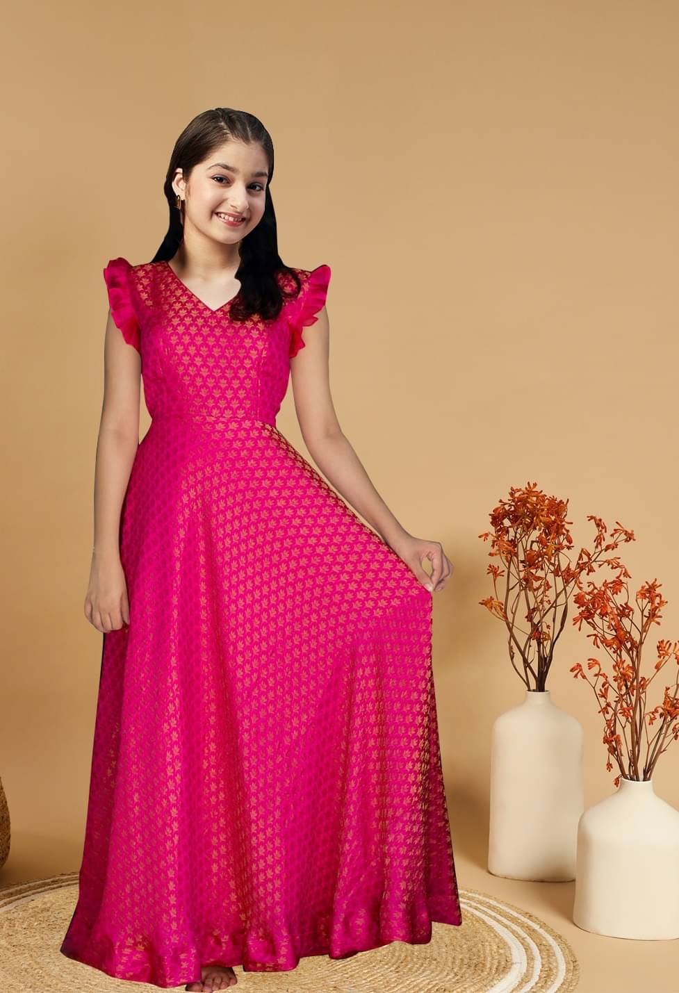     			Trijal Fab Silk Fit And Flare Dress For Girls ( Pack of 1 , Pink )