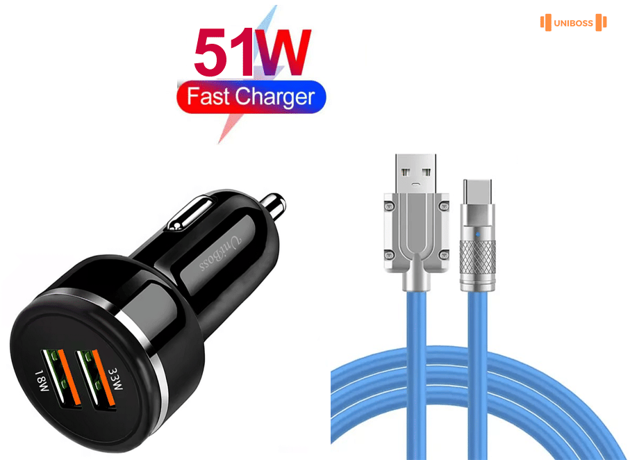    			UniBoss Car Mobile Charger 51W Fast Charging Black