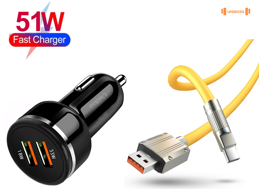UniBoss Car Mobile Charger 51W Fast Charging Black UniBoss Car Mobile Charger 51W Fast Charging Black
