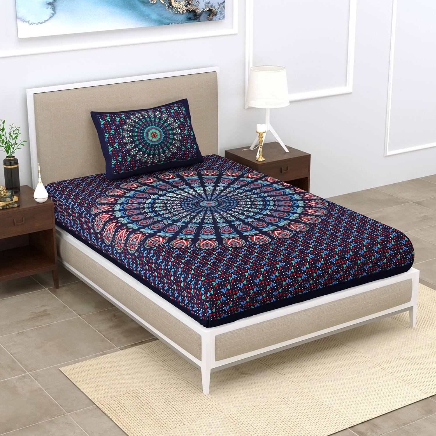 Uniqchoice Cotton 1 Single Bedsheet with 1 Pillow Cover ( Blue )     			Uniqchoice Cotton 1 Single Bedsheet with 1 Pillow Cover ( Blue )