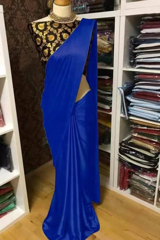 Vkaran Satin Solid Saree With Unstitched Blouse Piece ( Light Blue )     			Vkaran Satin Solid Saree With Unstitched Blouse Piece ( Light Blue )