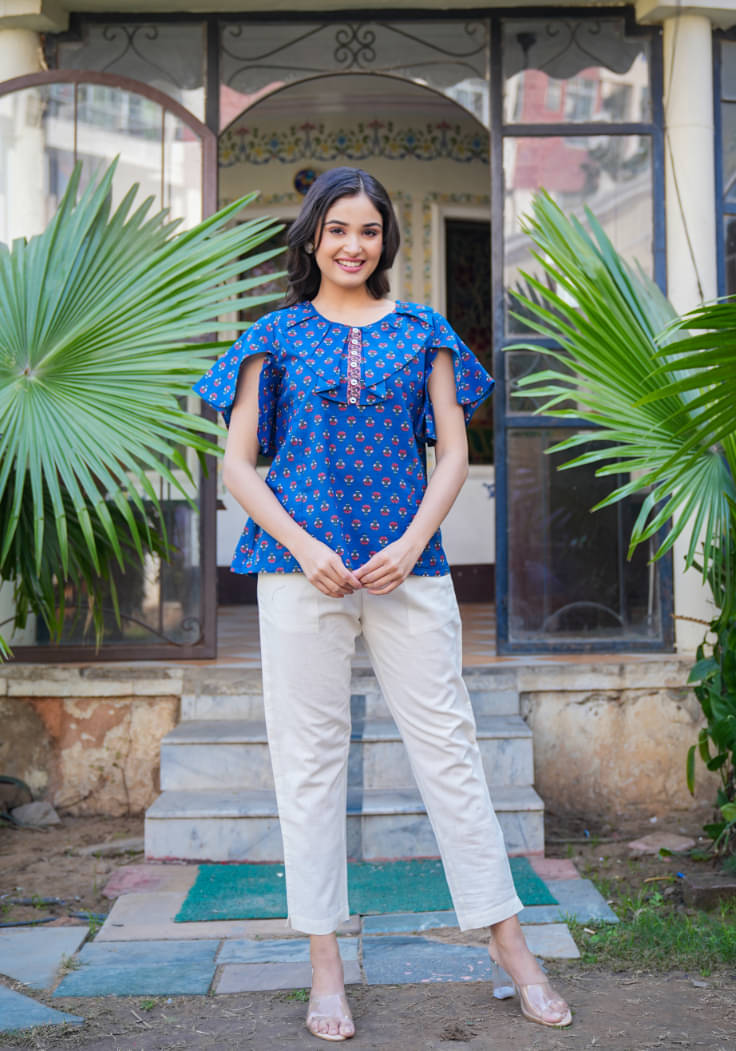 Yash Gallery Women's Cotton Regular Top ( Blue )     			Yash Gallery Women's Cotton Regular Top ( Blue )