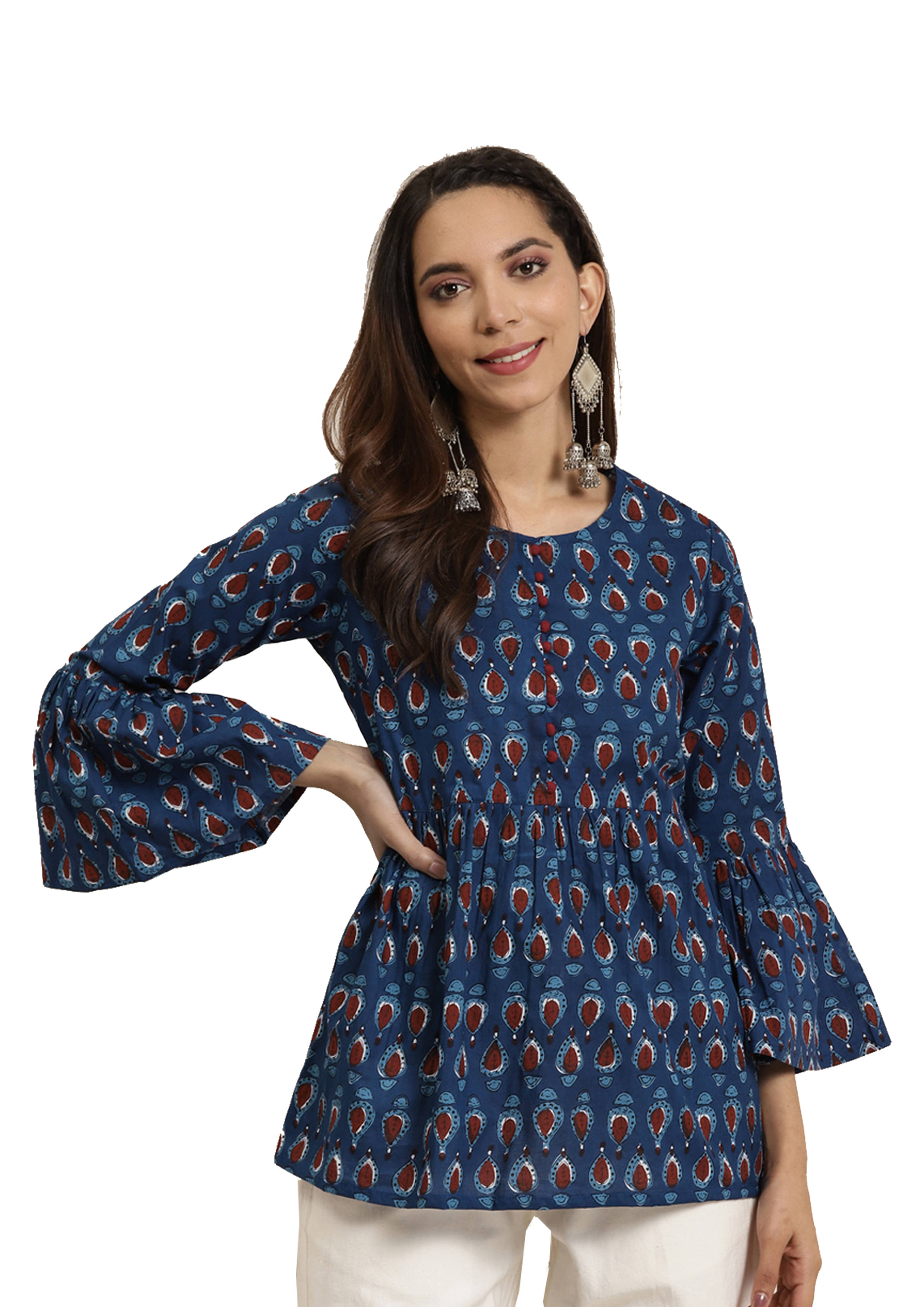 Yash Gallery Women's Cotton Regular Top ( Blue )     			Yash Gallery Women's Cotton Regular Top ( Blue )