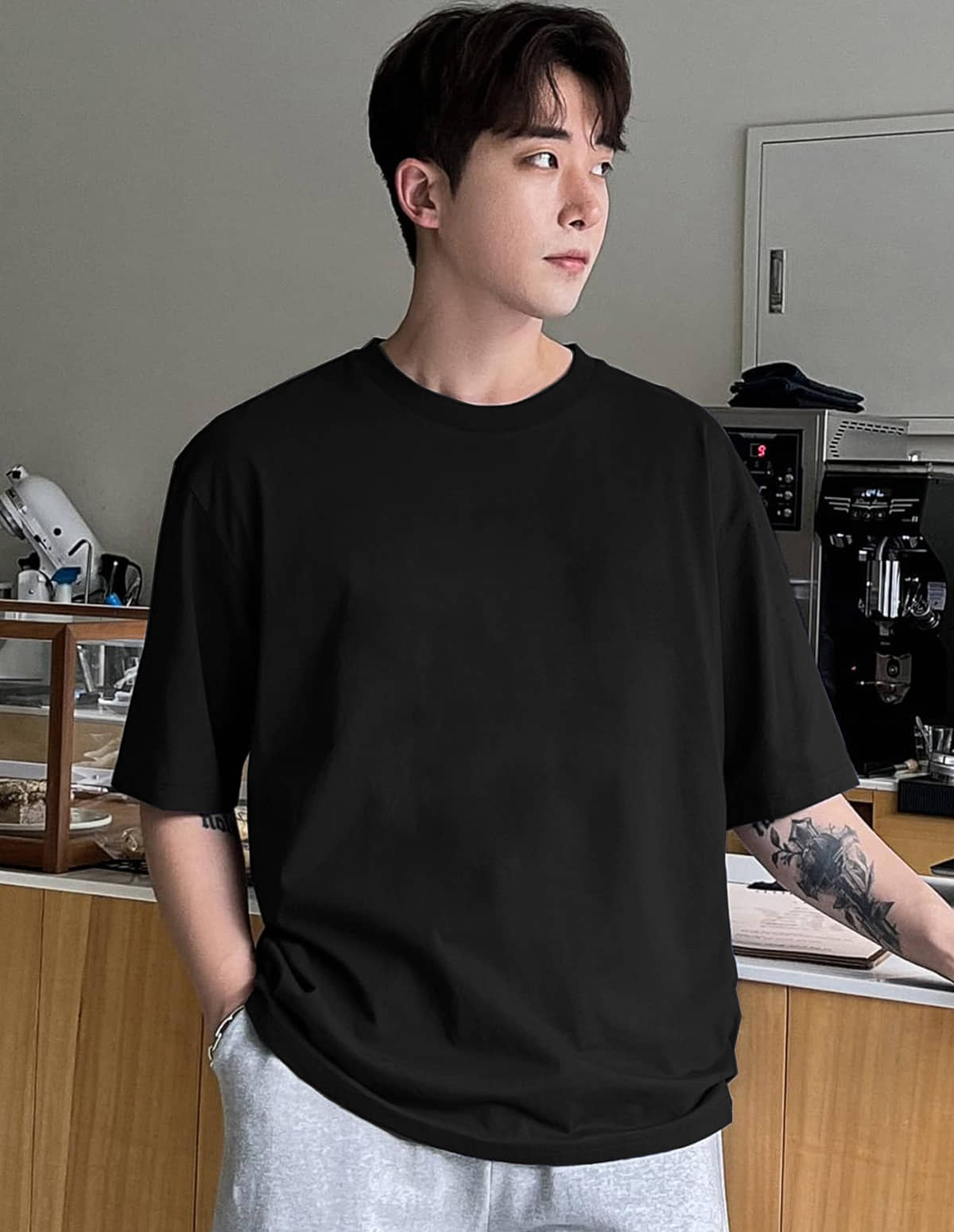 clafoutis Cotton Oversized Fit Solid Half Sleeves Men's Round T-Shirt - Black ( Pack of 1 )