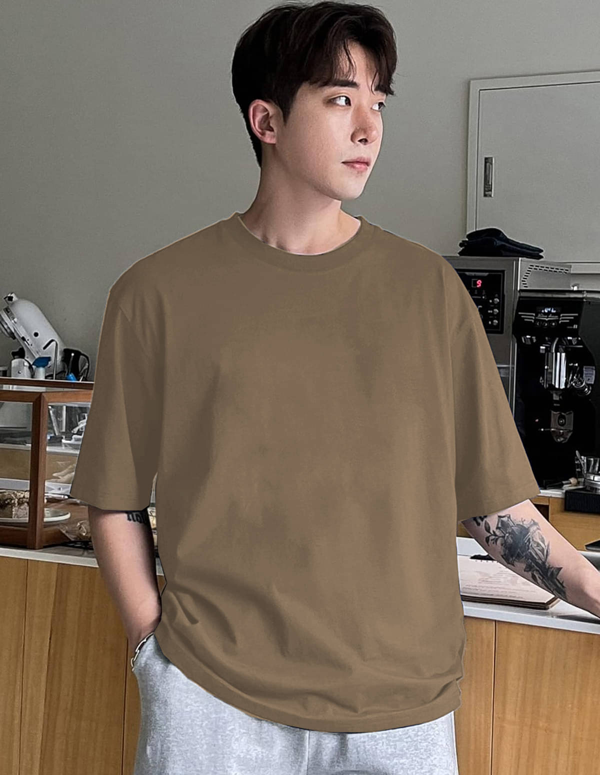     			clafoutis Cotton Oversized Fit Solid Half Sleeves Men's Round T-Shirt - Beige ( Pack of 1 )