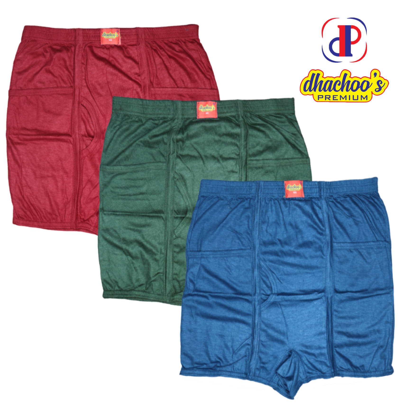dhachoo's premium Pack of 3 Cotton Trunks For Men's ( Multicolor ) dhachoo's premium Pack of 3 Cotton Trunks For Men's ( Multicolor )