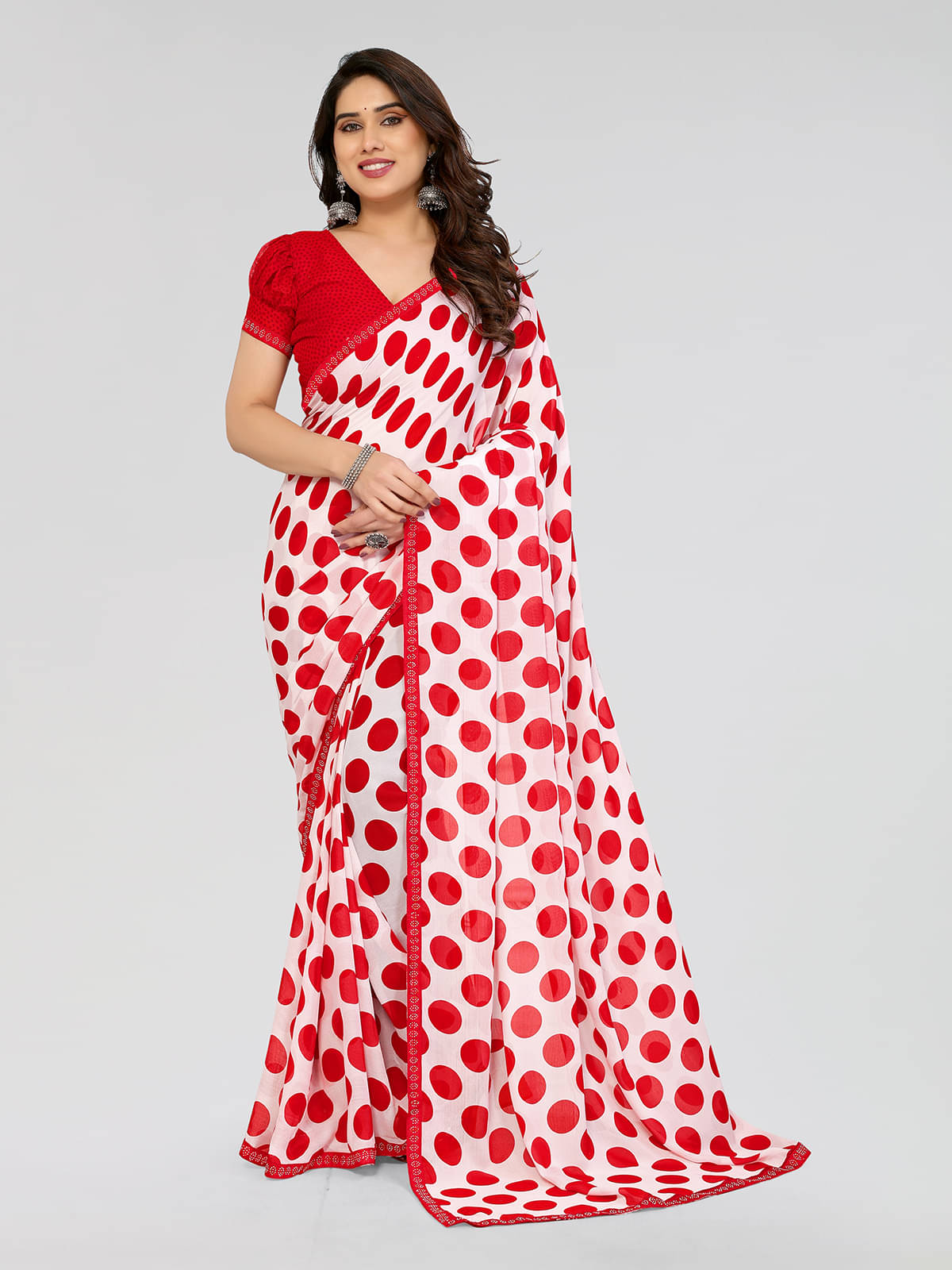 ANAND SAREES Georgette Printed Saree With Unstitched Blouse Piece ( Red ) ANAND SAREES Georgette Printed Saree With Unstitched Blouse Piece ( Red )