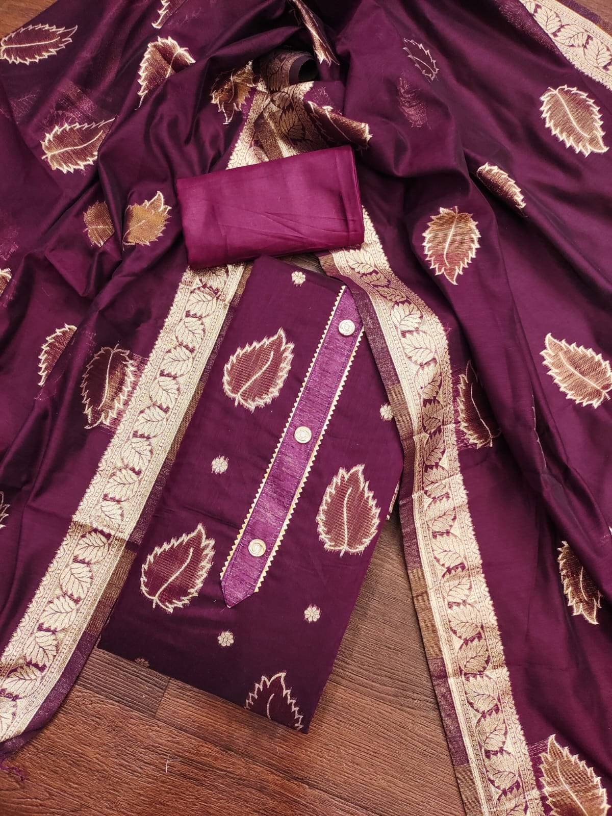 ALSHOP Unstitched Silk Blend Printed Dress Material - Purple ( Pack of 1 ) ALSHOP Unstitched Silk Blend Printed Dress Material - Purple ( Pack of 1 )