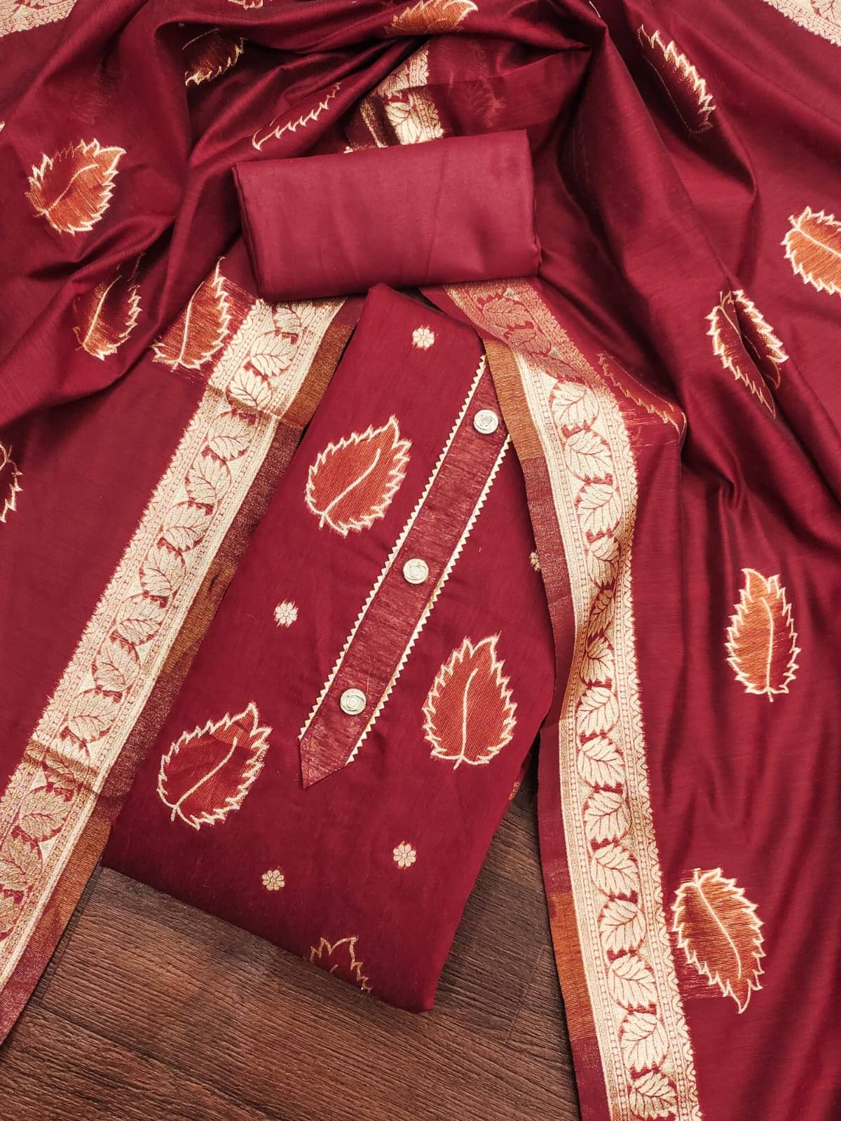 ALSHOP Unstitched Silk Blend Printed Dress Material - Maroon ( Pack of 1 ) ALSHOP Unstitched Silk Blend Printed Dress Material - Maroon ( Pack of 1 )