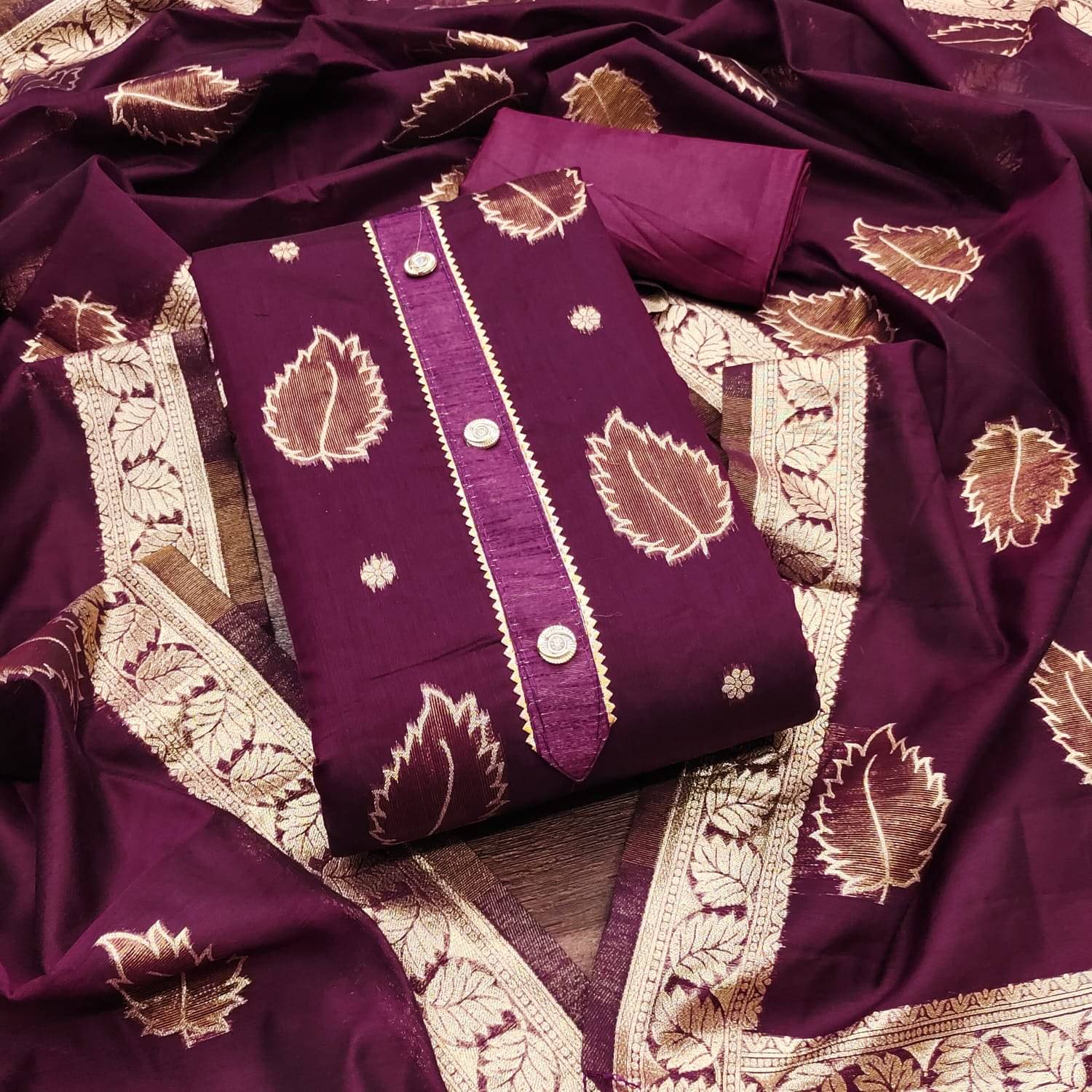     			ALSHOP Unstitched Silk Blend Printed Dress Material - Purple ( Pack of 1 )