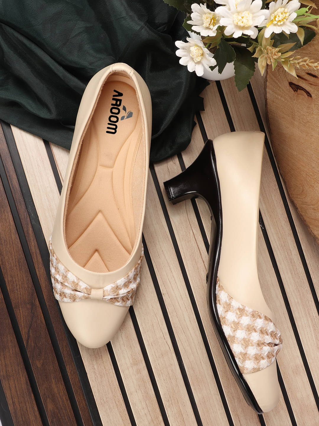     			Aroom Cream Women's Casual Ballerinas
