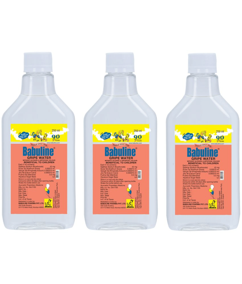 Babuline Gripe Water for Kids 250ml for Stomach Pain Relief Colic & Teeth Pain Relief for Baby Pack of 3 Babuline Gripe Water for Kids 250ml for Stomach Pain Relief Colic & Teeth Pain Relief for Baby Pack of 3