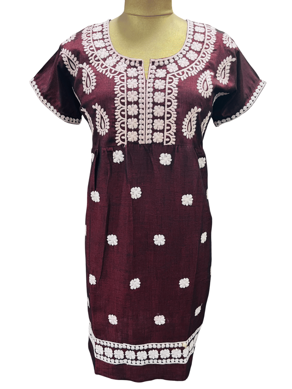 CIEARO VINTAGE Pack of 1 Viscose Embroidered A-line Women's Kurti - ( Brown )     			CIEARO VINTAGE Pack of 1 Viscose Embroidered A-line Women's Kurti - ( Brown )