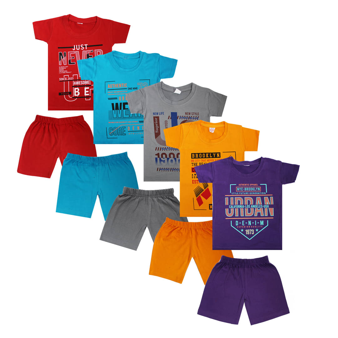     			CRT Enterprises Pack of 5 Baby Boys Cotton T-Shirt & Shorts Set ( Multicolor )