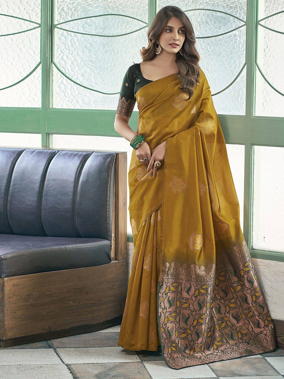 DIKONA DESIGNER Banarasi Silk Woven Saree With Unstitched Blouse Piece ( Mustard ) DIKONA DESIGNER Banarasi Silk Woven Saree With Unstitched Blouse Piece ( Mustard )