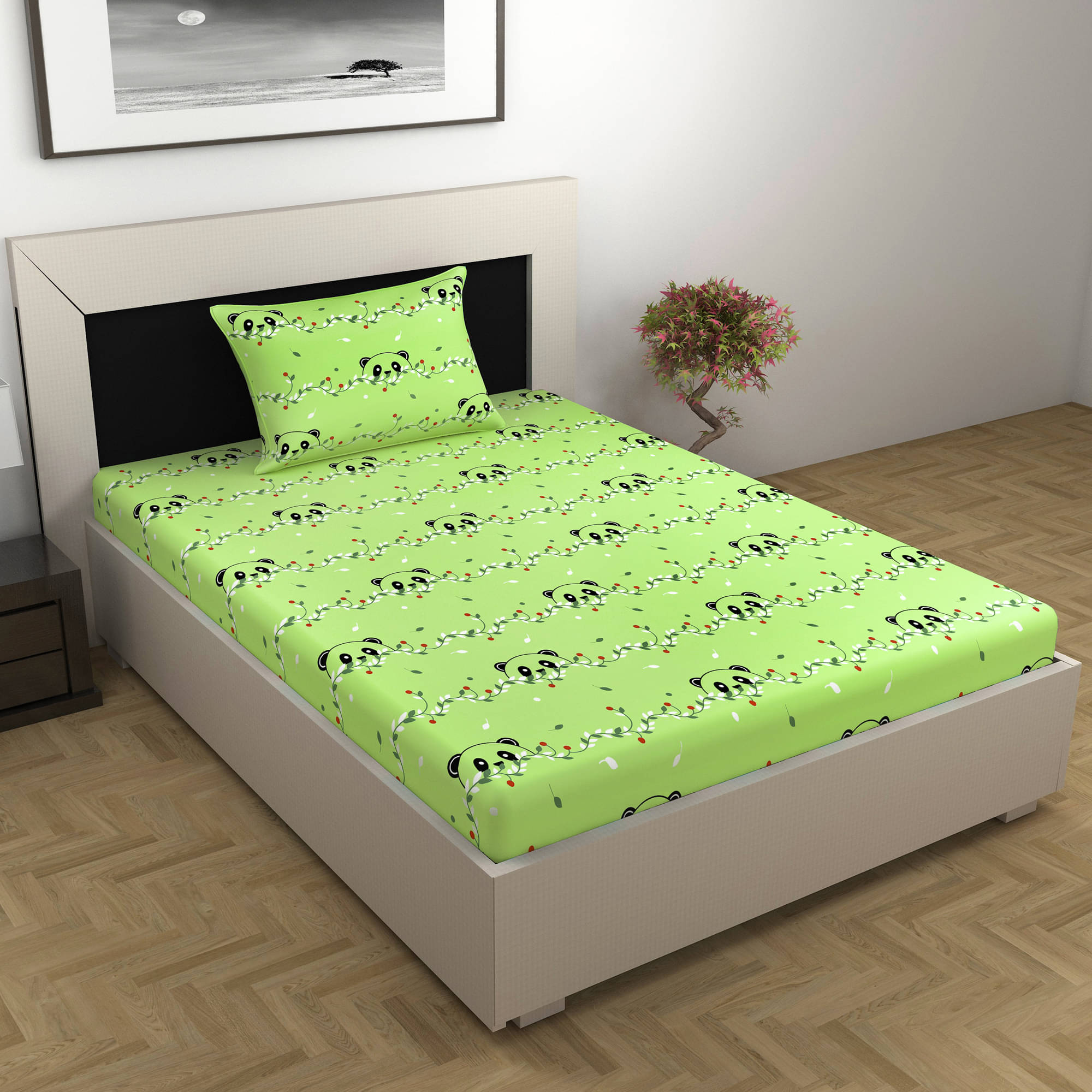     			DIVINE CASA Printed Bedding set for Unisex ( 224 cm (88") X 142 cm (56") ) - Green ( Single )