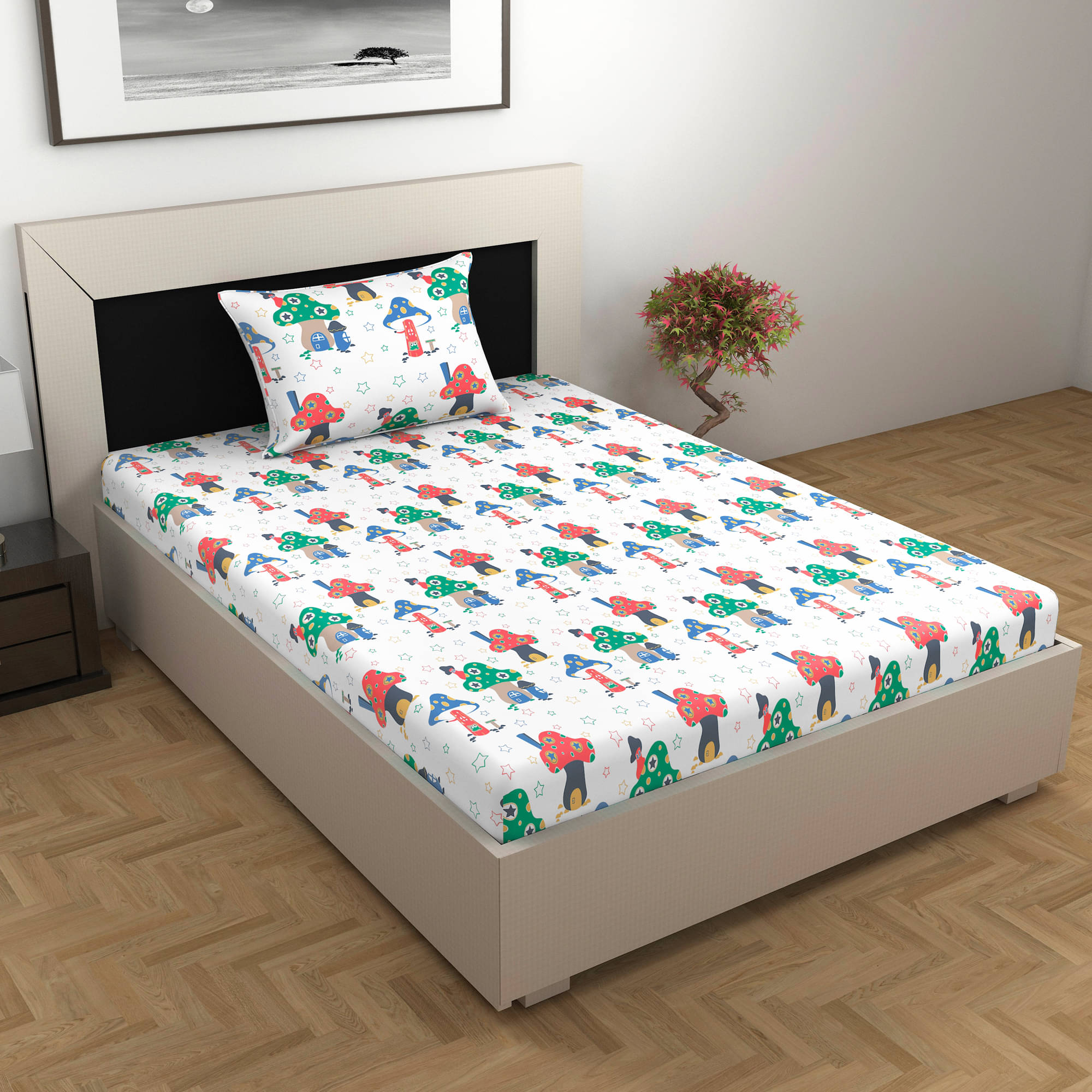 DIVINE CASA Printed Bedding set for Unisex ( 224 cm (88") X 142 cm (56") ) - White ( Single ) DIVINE CASA Printed Bedding set for Unisex ( 224 cm (88") X 142 cm (56") ) - White ( Single )