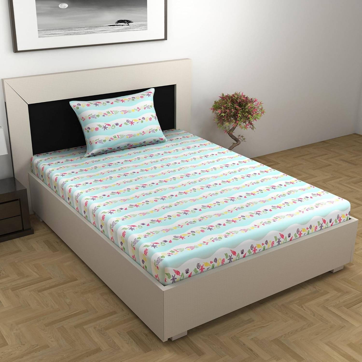 DIVINE CASA Printed Bedding set for Unisex ( 224 cm (88") X 142 cm (56") ) - Blue ( Single ) DIVINE CASA Printed Bedding set for Unisex ( 224 cm (88") X 142 cm (56") ) - Blue ( Single )