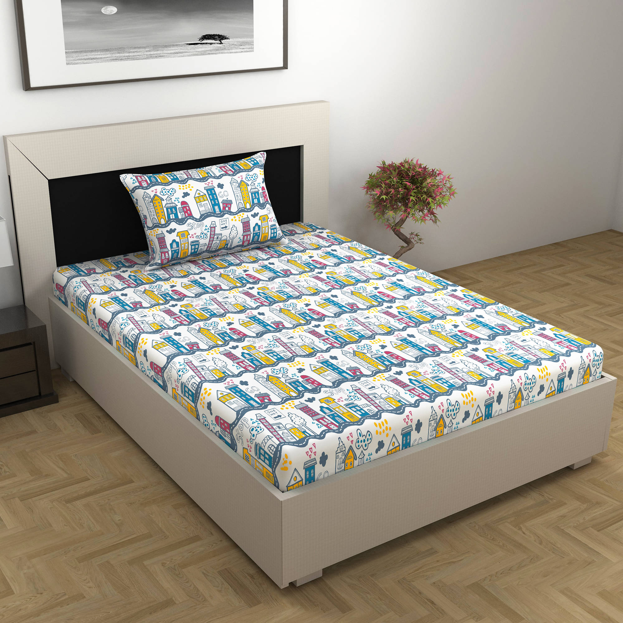 DIVINE CASA Printed Bedding set for Unisex ( 224 cm (88") X 142 cm (56") ) - White ( Single ) DIVINE CASA Printed Bedding set for Unisex ( 224 cm (88") X 142 cm (56") ) - White ( Single )