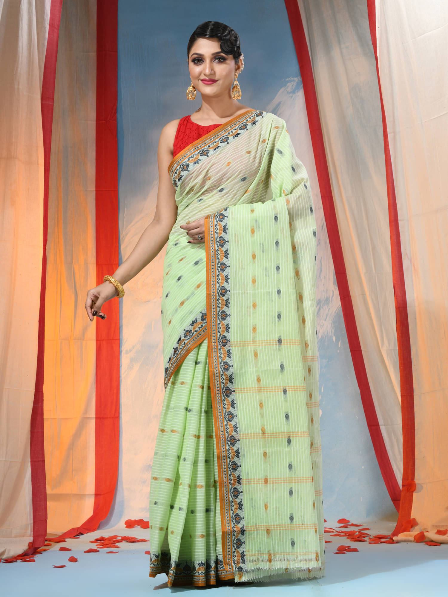     			Desh Bidesh Cotton Printed Saree Without Blouse Piece ( Green )