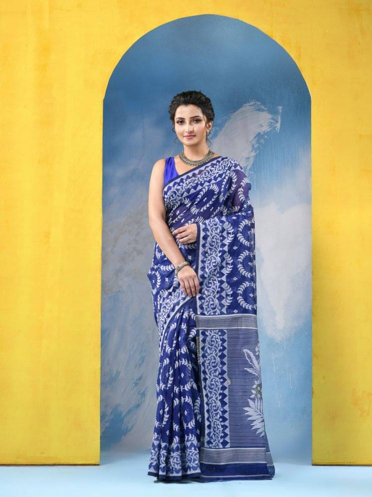 Desh Bidesh Cotton Silk Self Design Saree Without Blouse Piece ( Blue ) Desh Bidesh Cotton Silk Self Design Saree Without Blouse Piece ( Blue )