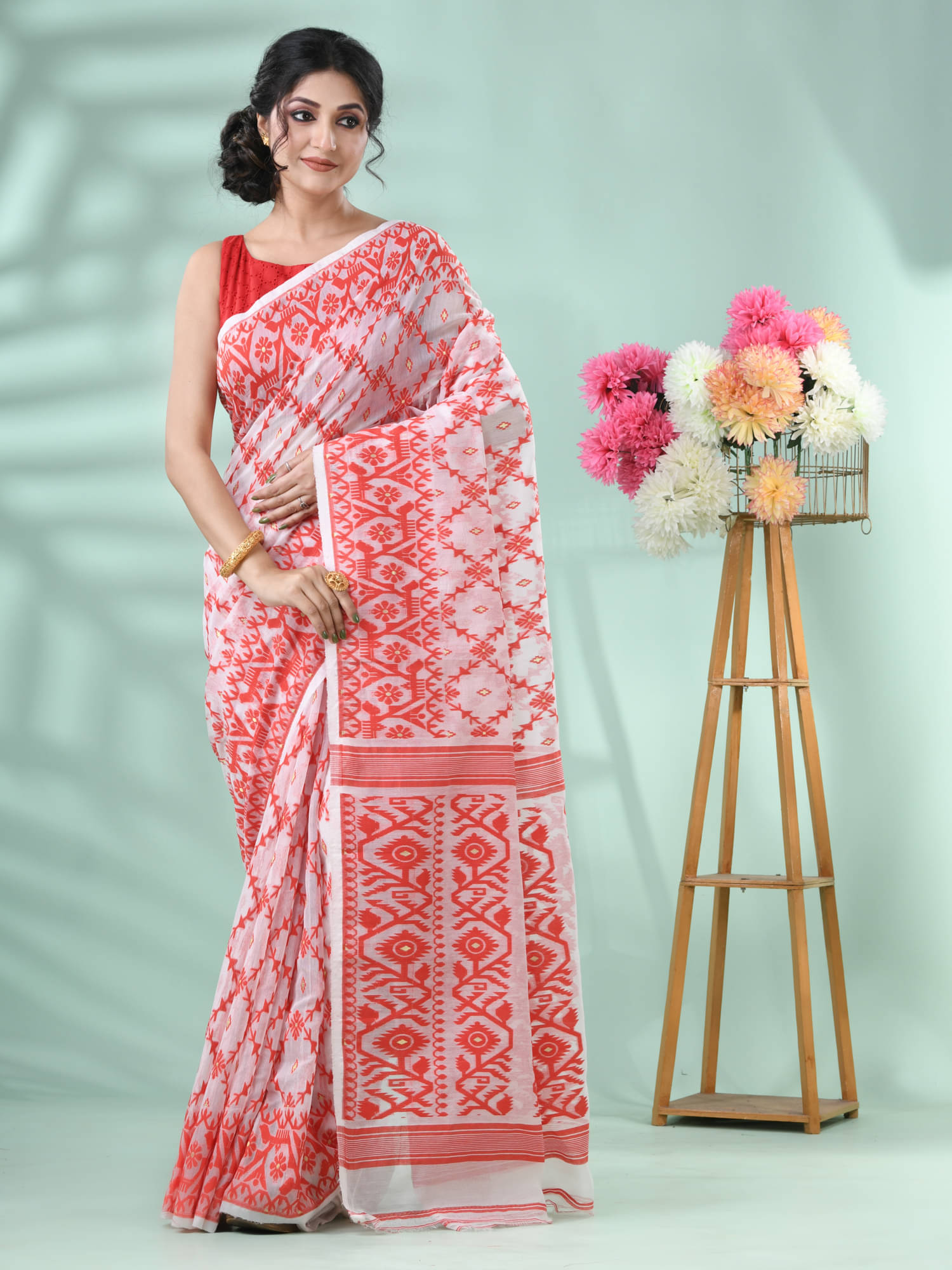 Desh Bidesh Cotton Self Design Saree Without Blouse Piece ( Red ) Desh Bidesh Cotton Self Design Saree Without Blouse Piece ( Red )