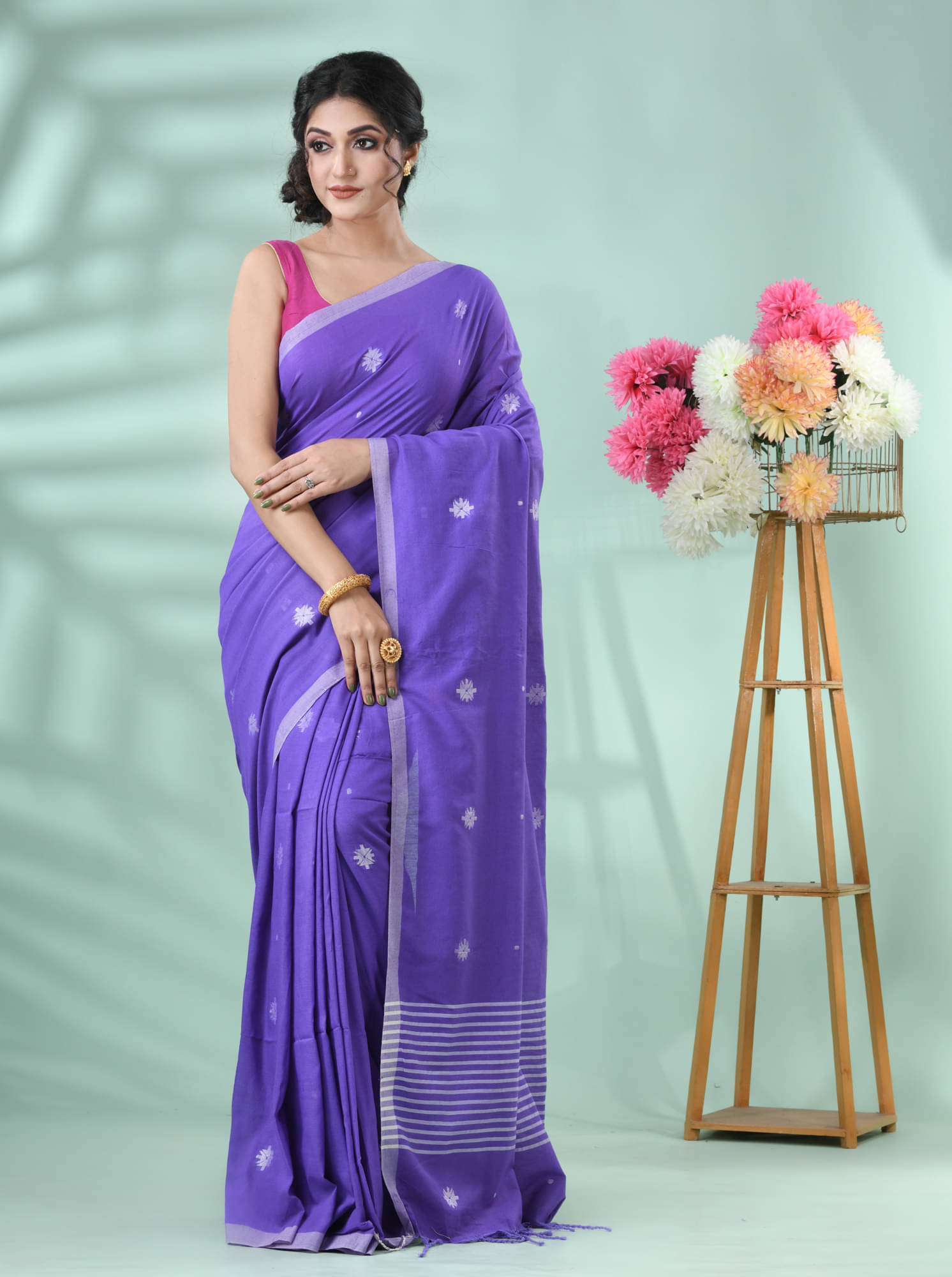     			Desh Bidesh Cotton Silk Self Design Saree With Unstitched Blouse Piece ( Purple )