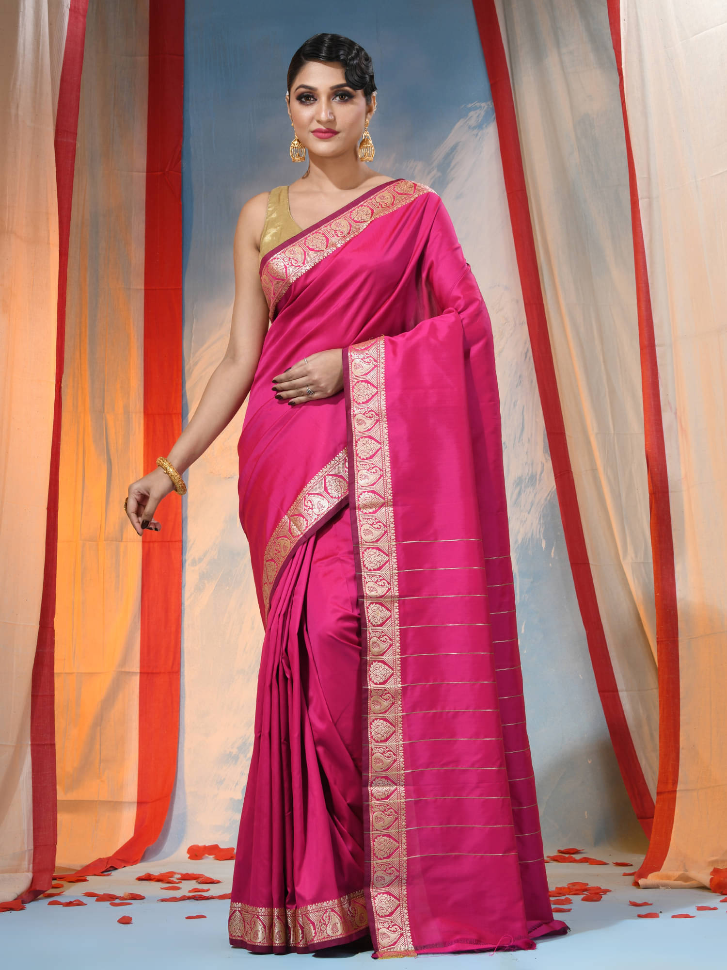Desh Bidesh Silk Woven Saree With Unstitched Blouse Piece ( Pink ) Desh Bidesh Silk Woven Saree With Unstitched Blouse Piece ( Pink )