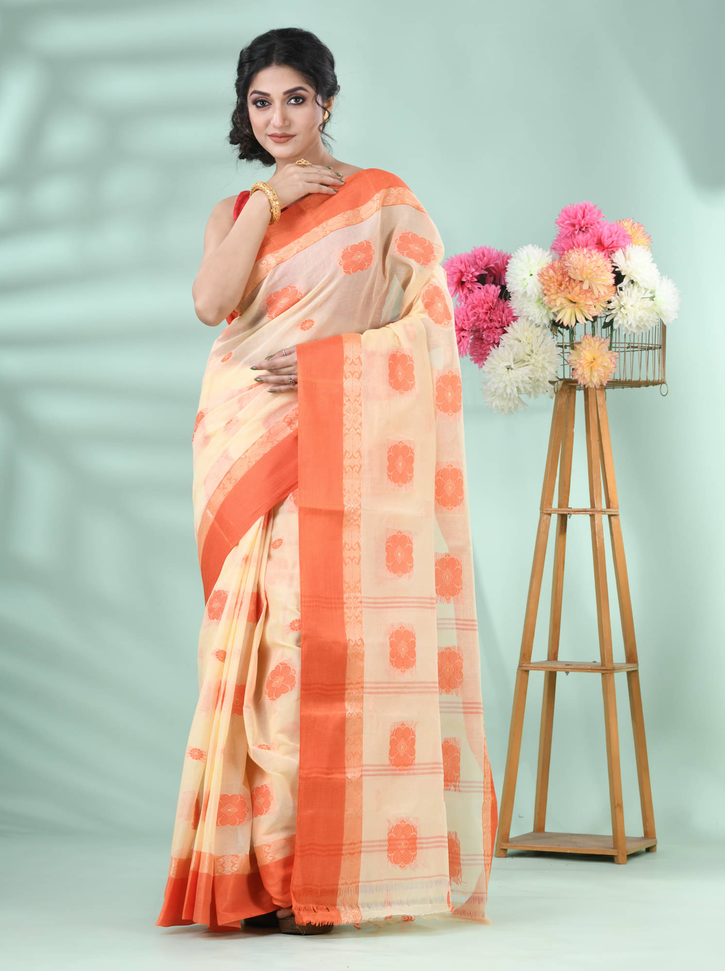 Desh Bidesh Cotton Self Design Saree Without Blouse Piece ( Orange ) Desh Bidesh Cotton Self Design Saree Without Blouse Piece ( Orange )