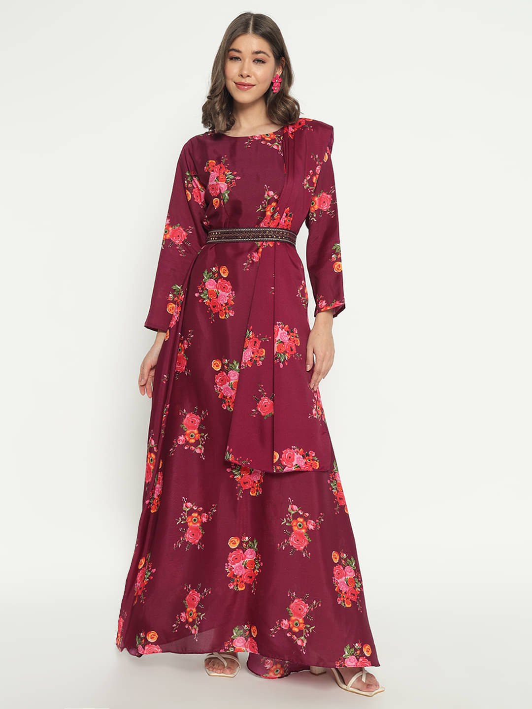     			Femvy Women Cotton Blend Printed Gown ( Purple )