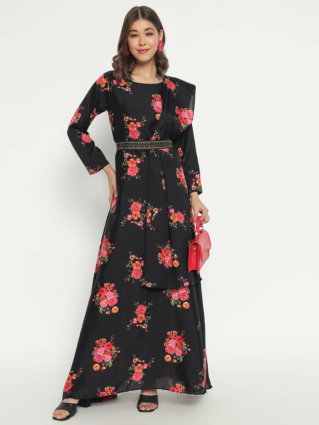 Femvy Women Cotton Blend Printed Fit & Flare Dress ( Black ) Femvy Women Cotton Blend Printed Fit & Flare Dress ( Black )